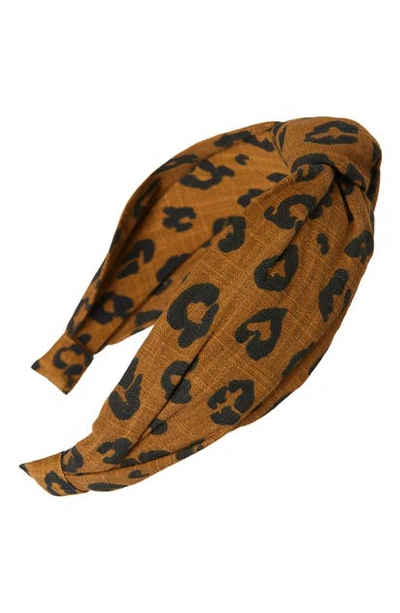 Madewell Knotted Covered Headband In Heart Leopard Dried Cedar