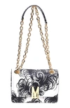 MOSCHINO M FEATHER PRINT LEATHER SHOULDER BAG,2112A757980291002
