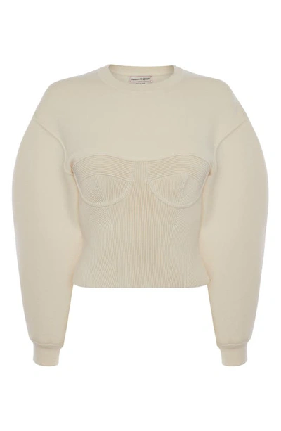 Alexander Mcqueen Corset Puff-sleeve Cotton Sweatshirt In Ivory