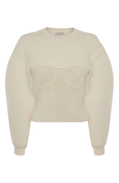 Alexander Mcqueen Corset Puff-sleeve Cotton Sweatshirt In Tea