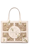 TORY BURCH ELLA EMBROIDERED JACQUARD QUADRANT TOTE,80864