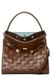 Tory Burch Lee Radziwill Woven Leather Double Bag In Cold Brew