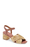 Tory Burch Kira Raffia Crisscross Ankle-strap Sandals In Natural/ Rose Tea