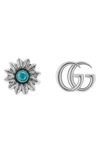 Gucci Gg Marmont & Flower Mismatched Sterling Silver Stud Earrings In Silver