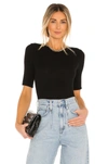 Enza Costa Silk Rib Cropped Half Sleeve Crew Tee In Black