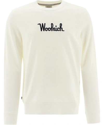 Woolrich Logo-embroidered Crew-neck Sweatshirt In White