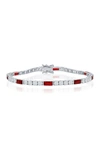 Simona Jewelry Simona Sterling Silver Round & Emerald Cut Stone Tennis Bracelet In Silver