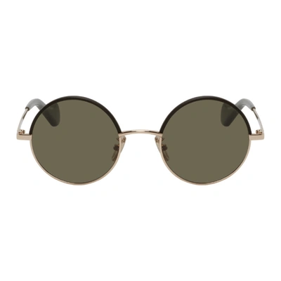 Loewe Gold & Khaki Leather Round Sunglasses In 28n Gold/khaki