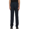 DOLCE & GABBANA NAVY LINEN PLEATED TROUSERS
