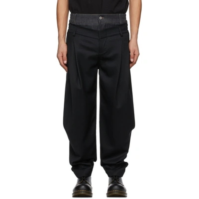Feng Chen Wang Black & Navy Wool Double Waistband Trousers