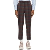 BEAMS BURGUNDY CHECK ANKLE-CUT TROUSERS