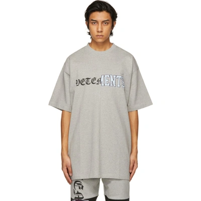 Vetements Vertical Cut-up Logo-print T-shirt In Grey