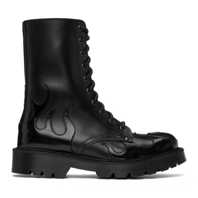 Vetements Black Flame Lace-up Military Boots In Black Flames 1462002
