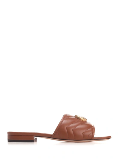 Gucci Double G Leather Sandals In Brown