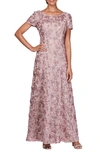 Alex Evenings Plus Size Rosette Gown In Rose