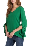 Vince Camuto Flutter Split Sleeve Georgette Top In Green