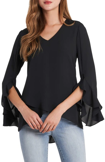 Vince Camuto Flutter Split Sleeve Georgette Top In Black