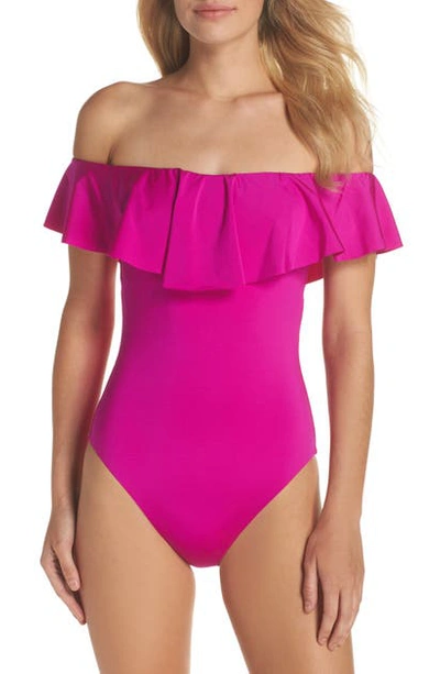 Trina Turk Off The Shoulder One-piece Swimsuit In Orchid