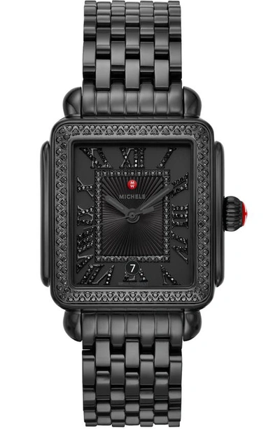 Michele Deco Madison Diamond Dial Watch Head & Bracelet, 33mm In Black/black