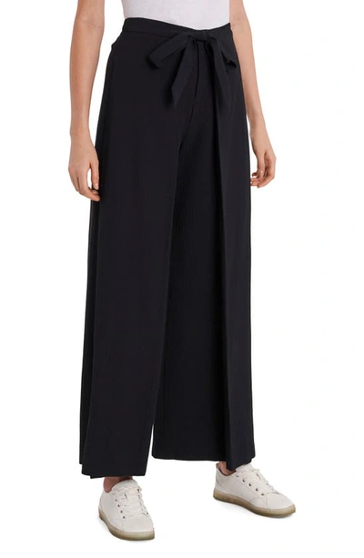 Vince Camuto Belted Wide Leg Textured Twill Trousers In Rich Black