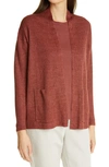 Eileen Fisher Organic Linen Delave High-collar Cardigan In Deep Terracotta