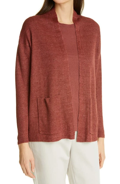 Eileen Fisher Organic Linen Delave High-collar Cardigan In Dptrc