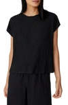 Eileen Fisher Slubby Organic Cotton Jersey Boxy Crewneck Top In Black