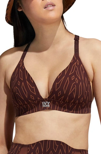 Adidas X Ivy Park Low Support Triangle Bra In Night Red/ Wild Brown