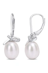 Delmar Sterling Silver 7.5–8mm Cultured Freshwater Pearl & Diamond Lever Back Earrings In White