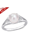 Delmar Sterling Silver 7–7.5mm Cultured Freshwater Pearl & Diamond Ring In White