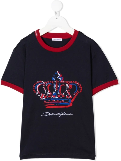 Dolce & Gabbana Kids' Crown-print T-shirt In Blu