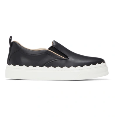 Chloé Lauren Scalloped Slip-on Leather Trainers In Black