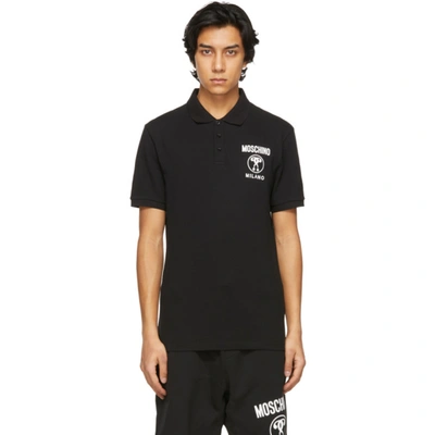 Moschino Double Question Mark Short-sleeve Polo Shirt In Black