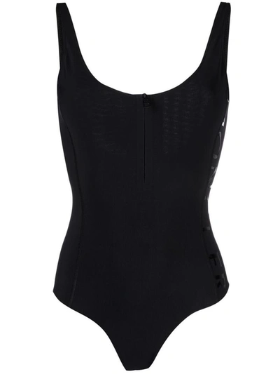 Moncler Side Logo Print One Piece Swimsuit In Black