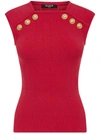 Balmain Button Pointelle Knit Top In Fuchsia