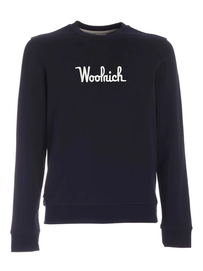 Woolrich Logo-embroidered Crew-neck Sweatshirt In Blue
