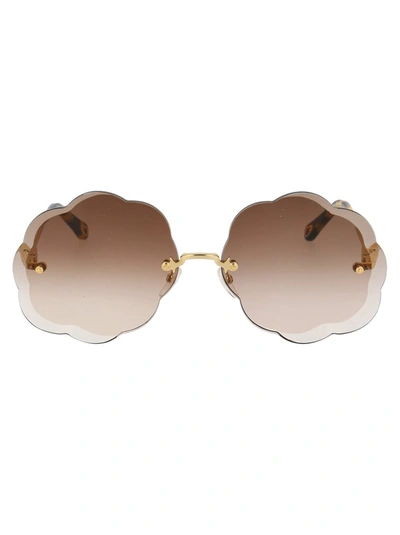 Chloé Rosie Oversize Round Wavy Metal Sunglass In Gold,brown