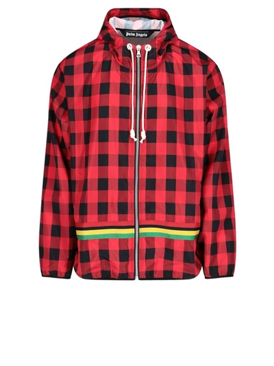 Palm Angels Buffalo Check Windbreaker Jacket In Red,black