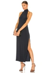 Norma Kamali Halter Turtleneck Side Slit Gown In Pewter