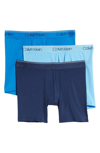 Calvin Klein 3-pack Low Rise Microfiber Stretch Boxer Briefs In Blue Combo