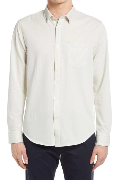Club Monaco Stripe Knit Long Sleeve Button-up Shirt In Silver Birch