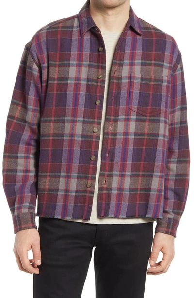 John Elliott Hemi Oversize Plaid Flannel Raw Hem Button-up Shirt In Purple