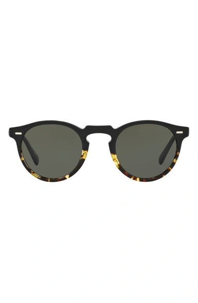 Oliver Peoples Gregory Peck Phantos 50mm Polarized Round Sunglasses In Black