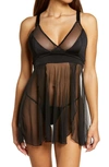 COQUETTE COQUETTE CAGED BACK MESH BABYDOLL CHEMISE & G-STRING THONG,20312X