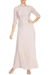 Alex Evenings Sequin Lace & Chiffon Gown In Shell Pink