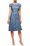 Alex Evenings Sequin Rosette Cocktail Dress In Blue Periwinkle