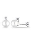 Delmar Created White Sapphire & 12-12.5mm White Freshwater Pearl Pendant In White
