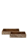 WILLOW ROW BROWN MANGO WOOD TRAY WITH CARVED SIDES,758647144594