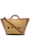 Marni Two-tone Leather And Raffia Small Tropicalia Summer Handbag In Brown