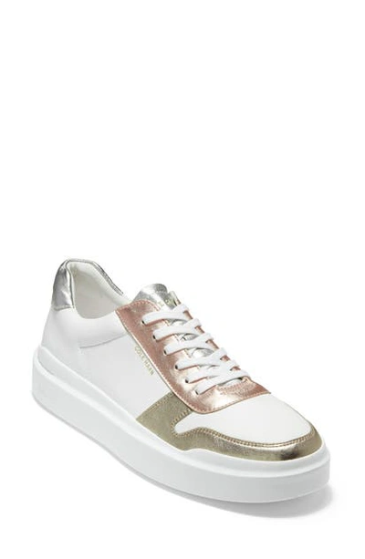 Cole Haan Grandpro Rally Sneaker In White/ Gold/ Rose Gold Leather
